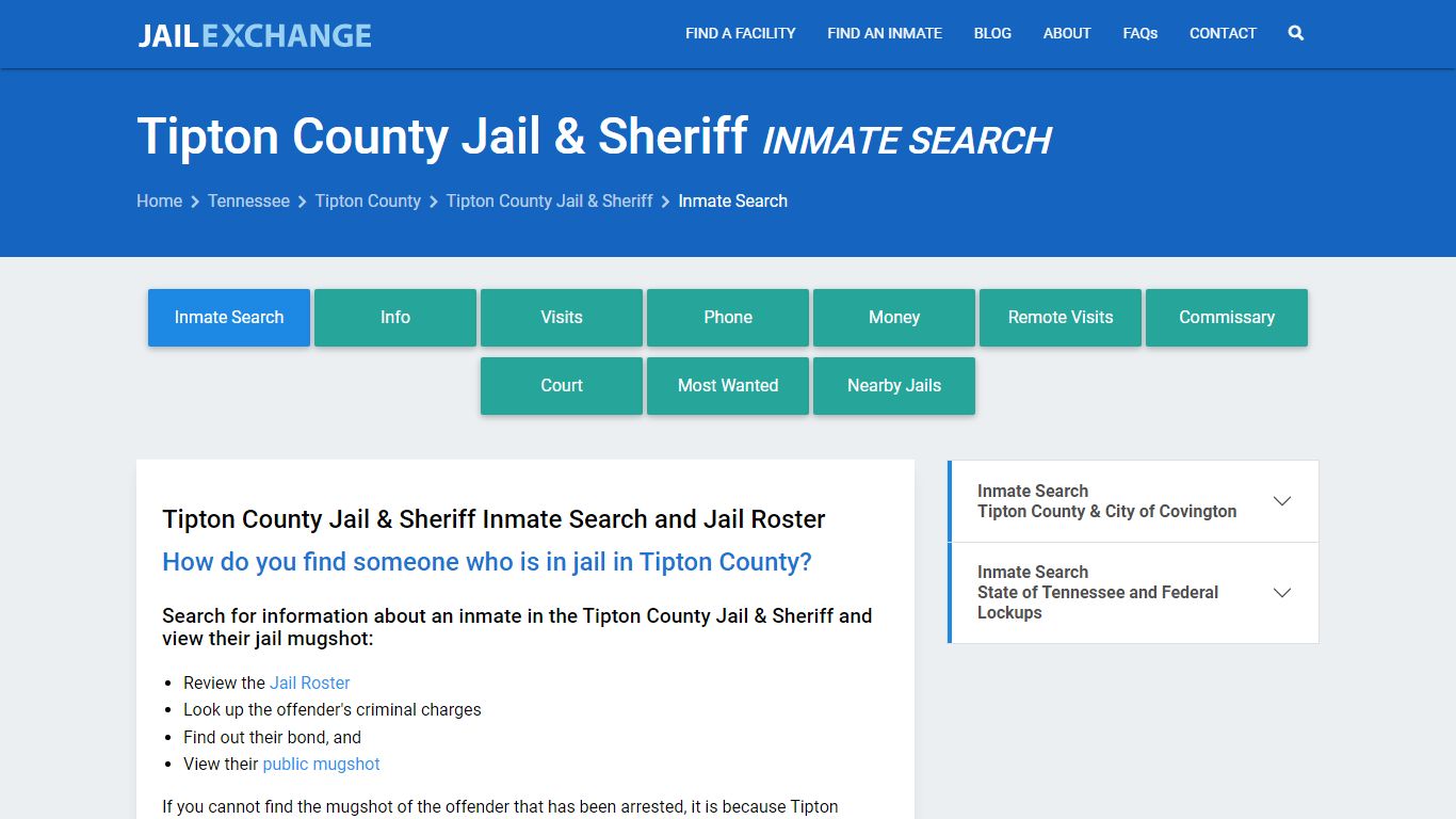Inmate Search: Roster & Mugshots - Tipton County Jail & Sheriff, TN