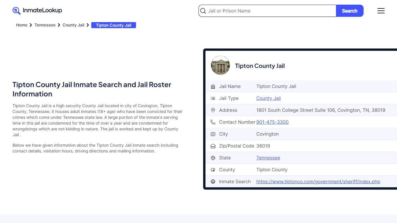 Tipton County Jail Inmate Search and Jail Roster Information